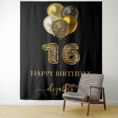 Zoete 16 zwart goud luipaardprint ballonnen wandkleed (In situ)