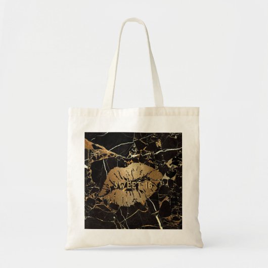 Zoete 16 Zwart Gouden Marmeren Lippen Persoonlijk Tote Bag (Voorkant)