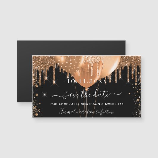 Zoete 16 zwarte gouden ballonnen met de datummagne (Voorkant / Achterkant)