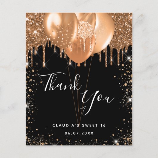 Zoete 16 zwarte gouden glitters bedankt budget flyer (Voorkant)