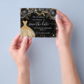 Zoete 16 zwarte gouden jurk budget save the date flyer (Hand)