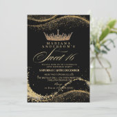 Zoete 16 Zwarte & gouden Kroon Verjaardagsfeestje Kaart (Staand voorkant)