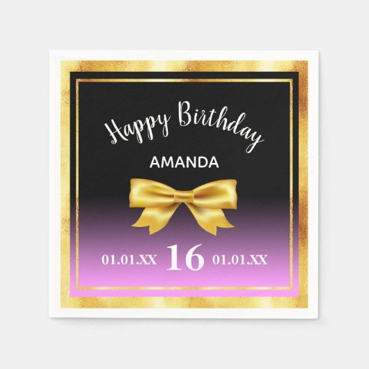 Zoete 16 zwarte paarse roze goudstrik servet (Voorkant)