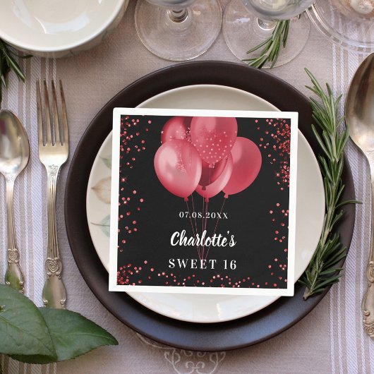 Zoete 16 zwarte rode ballonnen servet