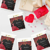 Zoete 16 zwarte rode jurk bloemen bedankzakje