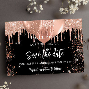 Zoete 16 zwarte roos gouden ballonnen glitters save the date
