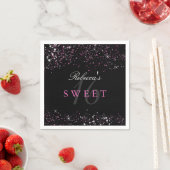 Zoete 16 Zwarte Roze Glitter Servetten (Insitu)
