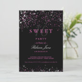 Zoete 16 Zwarte Roze Glitter Uitnodiging (Staand voorkant)