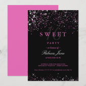 Zoete 16 Zwarte Roze Glitter Uitnodiging (Voorkant / Achterkant)