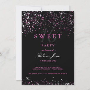 Zoete 16 Zwarte Roze Glitter Uitnodiging