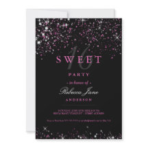 Zoete 16 Zwarte Roze Glitter Uitnodiging