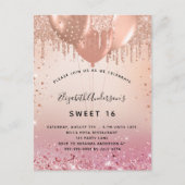 Zoete 16 zwarte roze roze gouden ballonnen uitnodiging briefkaart (Voorkant)