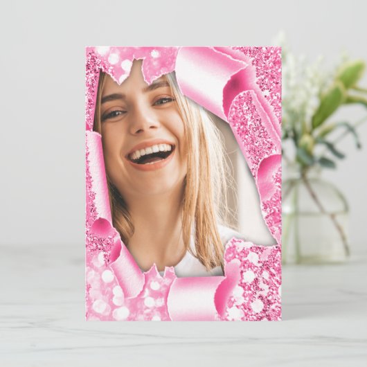 Zoete 16e 15e Afstuderen roze glitter 3d lijst Kaart (Staand voorkant)