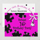 Zoete 16e Birthday-uitnodigingen, puzzelstukken Kaart (Voorkant / Achterkant)