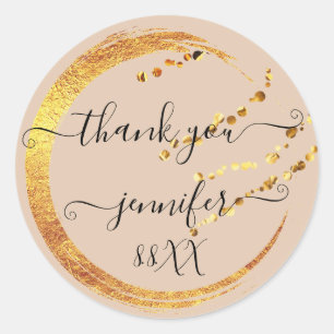 Zoete 16e Dank Je Datum Bruids Beige Goud Honing Ronde Sticker