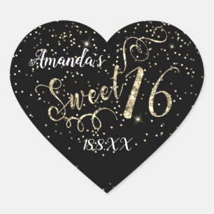 Zoete 16e Eenhoorn Hart Glitter Gouden Confetti Sticker