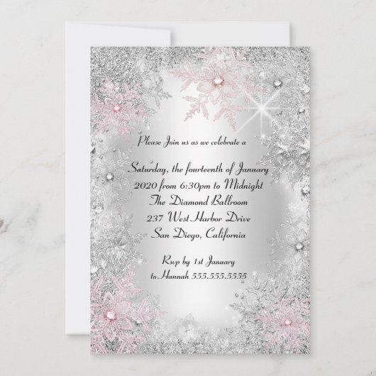 Zoete 16e verjaardag roze zilveren winter wonderla kaart (Achterkant)