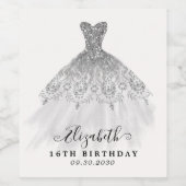 Zoete 16e verjaardag Zilveren Grijze Glitter Glam  Wijn Etiket (Enkel label)