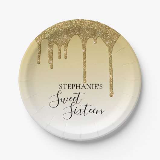 Zoete 16e zestien verjaardag gouden glitter papieren bordje (Voorkant)