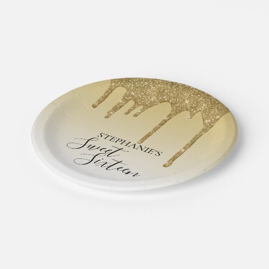 Zoete 16e zestien verjaardag gouden glitter papieren bordje (Gekanteld)