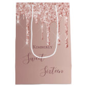 Zoete 16e zestiende 16-jarige roos goudglitter medium cadeauzakje (Achterkant)