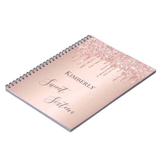 Zoete 16e zestiende 16-jarige roos goudglitter notitieboek (Linkerzijde)