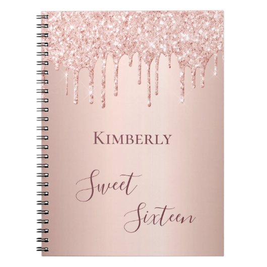 Zoete 16e zestiende 16-jarige roos goudglitter notitieboek (Voorkant)