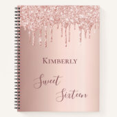 Zoete 16e zestiende 16-jarige roos goudglitter notitieboek (Voorkant)