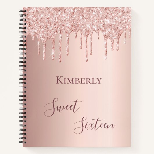 Zoete 16e zestiende 16-jarige roos goudglitter notitieboek (Voorkant)