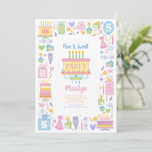 Zoete 5e verjaardag uitnodiging (Staand voorkant)
