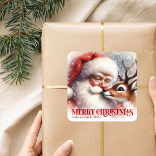 Zoete aangepaste Kerstman Rudolph Merry Holiday St Vierkante Sticker
