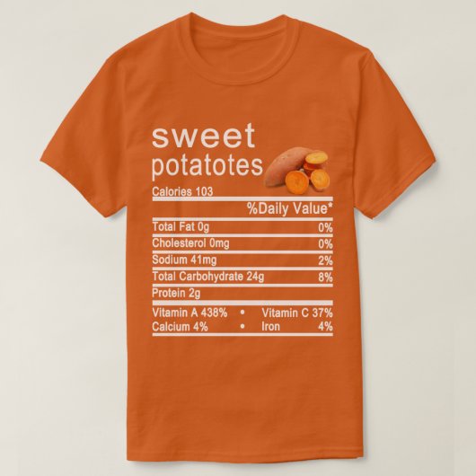 zoete aardappel Nutrition Facts label T-shirt (Design voorkant)