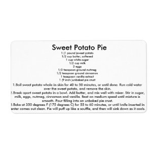 Zoete aardappel taart recept etiket