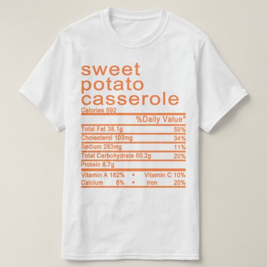 zoete aardappelcasserole Nutrille Facts label T-shirt (Design voorkant)