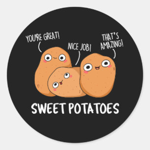 Zoete aardappelen Funny Food Pun Dark BG Ronde Sticker