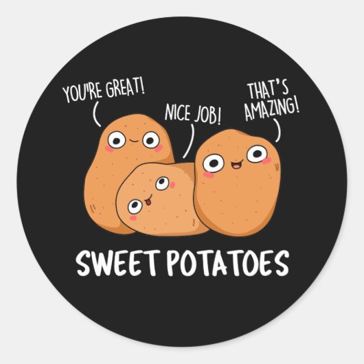 Zoete aardappelen Funny Food Pun Dark BG Ronde Sticker (Voorkant)