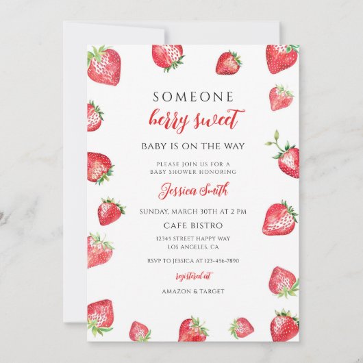 Zoete Aardbei Baby Shower Kaart (Voorkant)