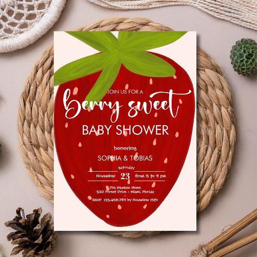 Zoete aardbei baby shower kaart