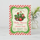 Zoete Aardbei Baby Shower Uitnodiging (Staand voorkant)