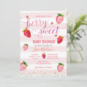 Zoete aardbei baby shower uitnodiging (Staand voorkant)