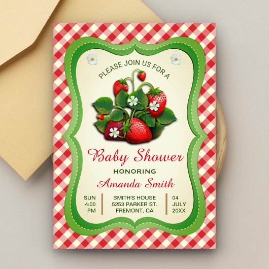 Zoete Aardbei Baby Shower Uitnodiging