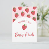 Zoete aardbei babyshower bedankkaartjes (Staand voorkant)