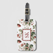 Zoete Aardbei & Bloemen Patroon Aangepast Monogram Bagagelabel (Voorkant (verticaal))
