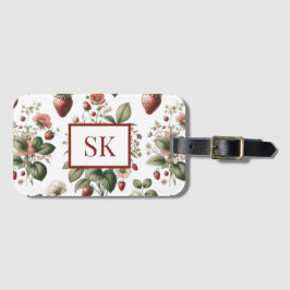 Zoete Aardbei & Bloemen Patroon Aangepast Monogram Bagagelabel