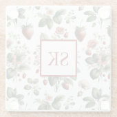 Zoete Aardbei & Bloemen Patroon Aangepast Monogram Glazen Onderzetter (Achterkant)