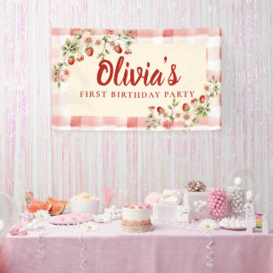 Zoete Aardbei Bloemige Verjaardagsfeest Banner