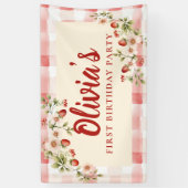 Zoete Aardbei Bloemige Verjaardagsfeest Banner (Verticaal)