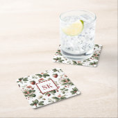 Zoete Aardbei & Bloemmotief Aangepaste Monogram Kartonnen Onderzetters (Insitu)