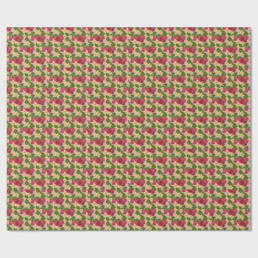 Zoete Aardbei & Bloemmotief Canvas Cadeaupapier (Vlak)