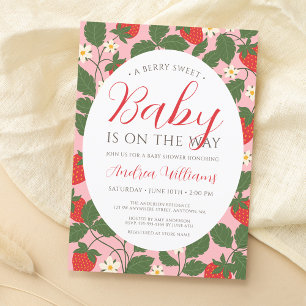 Zoete Aardbei Bloemrijke Wijnstok Roze Meisje Baby Kaart